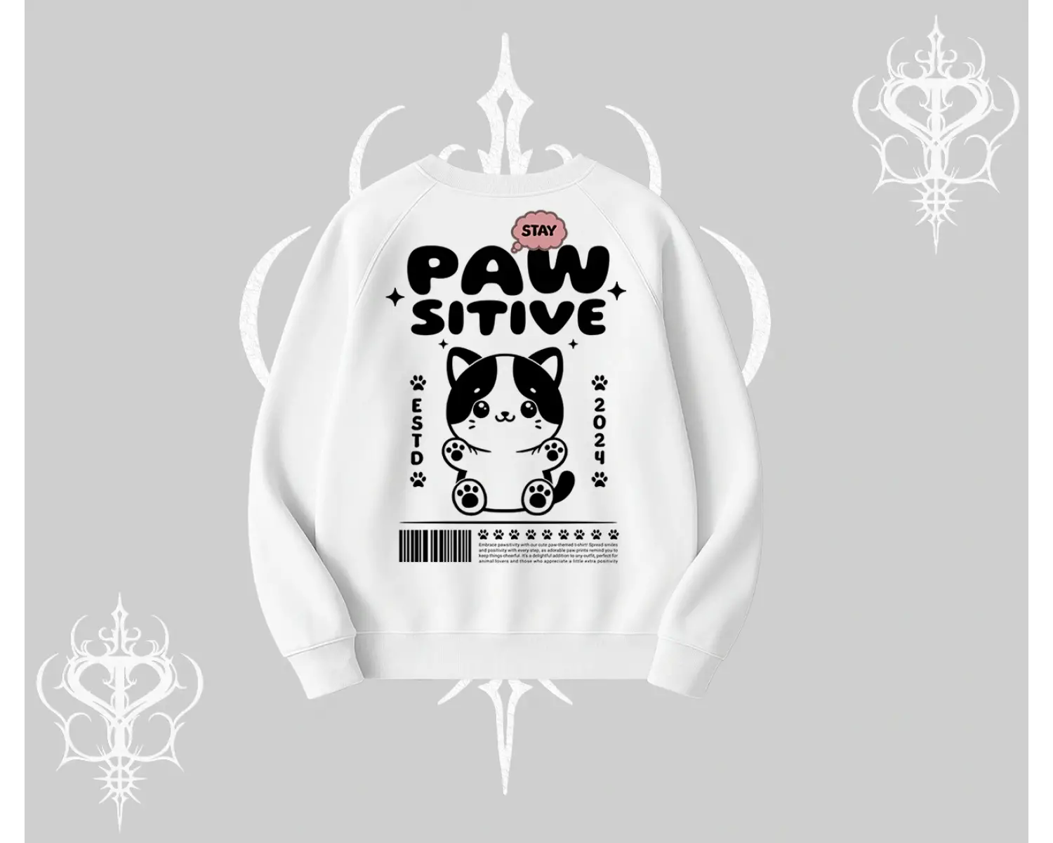 Paw Sitive Kedi Arka Baskılı Biskilet Sweatshirt