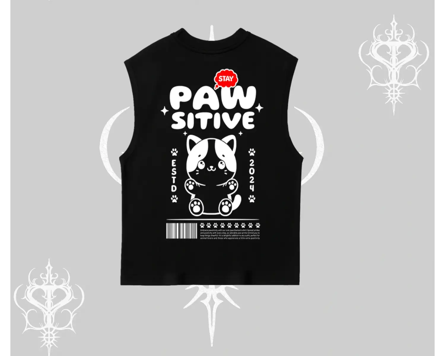 Paw Sitive Kedi Arka Baskılı Kolsuz Tshirt