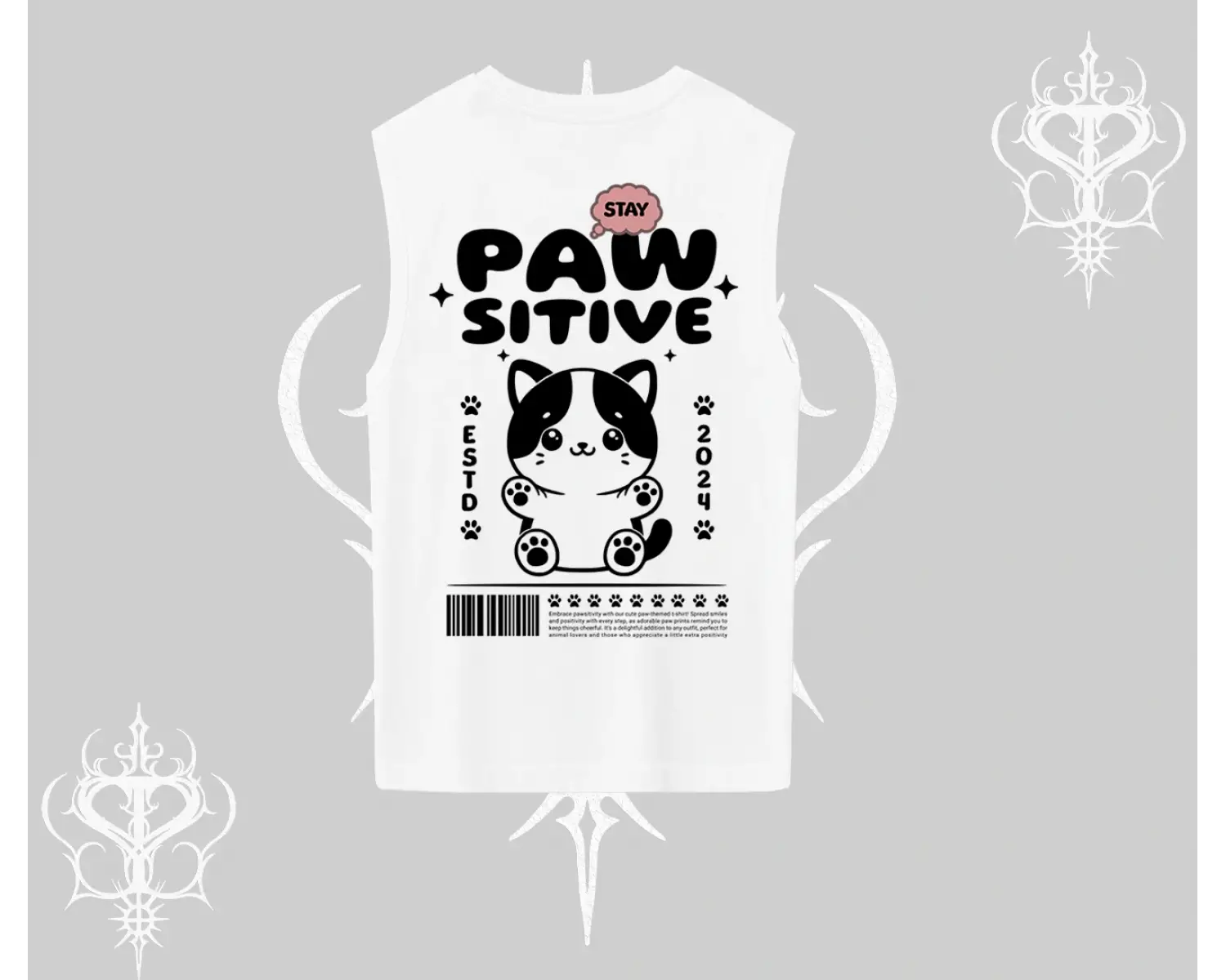 Paw Sitive Kedi Arka Baskılı Kolsuz Tshirt