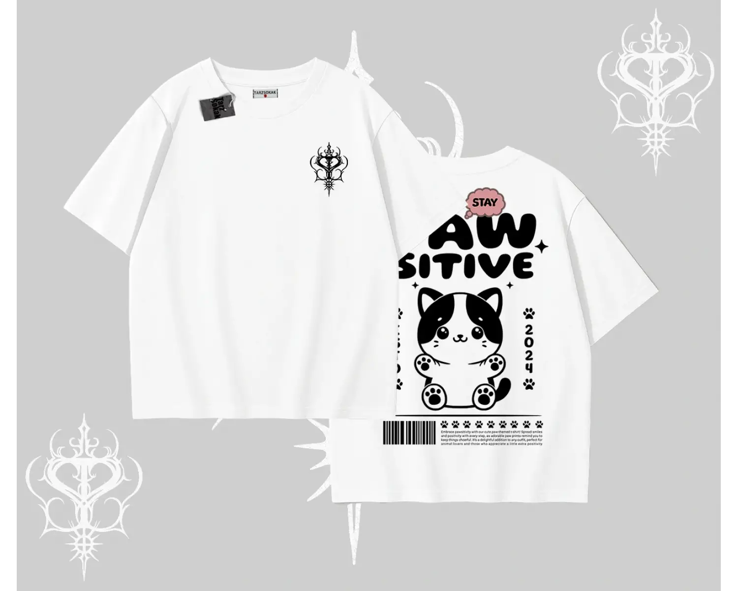 Paw Sitive Kedi Arka Baskılı Oversize Tshirt