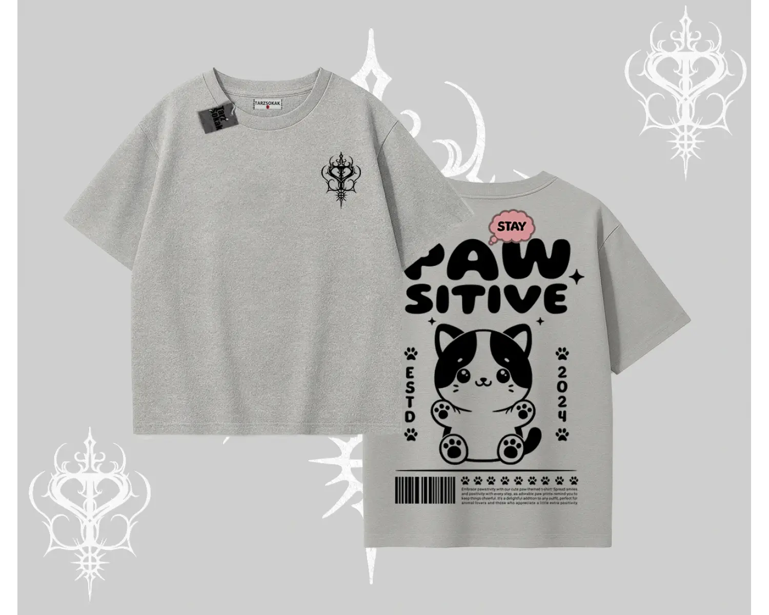 Paw Sitive Kedi Arka Baskılı Oversize Tshirt