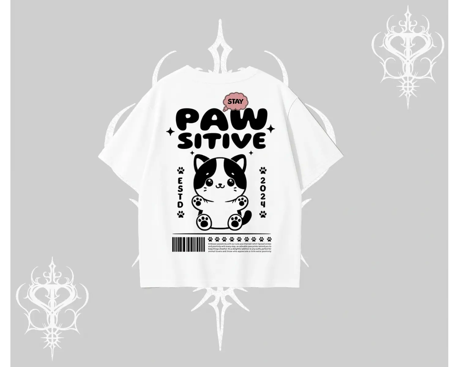 Paw Sitive Kedi Arka Baskılı Oversize Tshirt