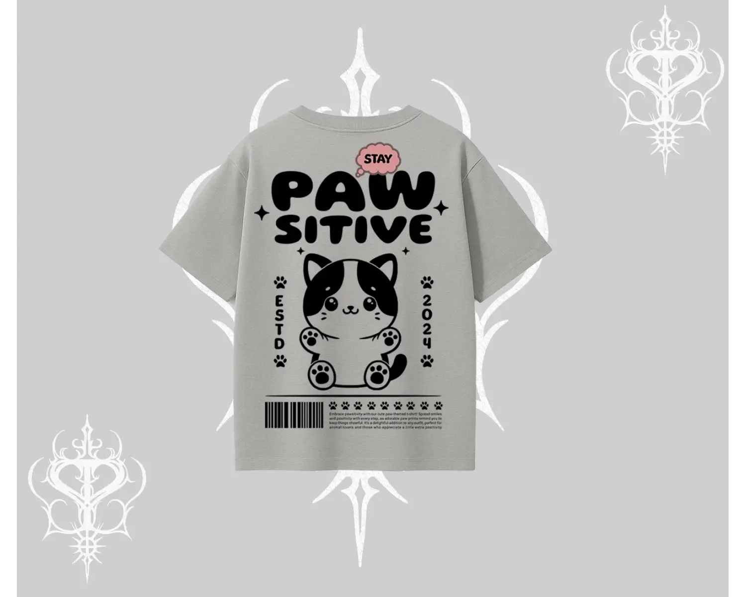 Paw Sitive Kedi Arka Baskılı Oversize Tshirt