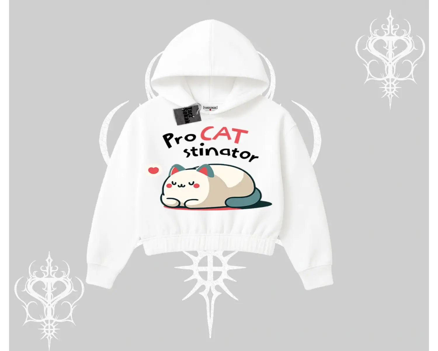 Paws Off Yazılı Kedi Baskılı Streetwear Biskilet Sweatshirt