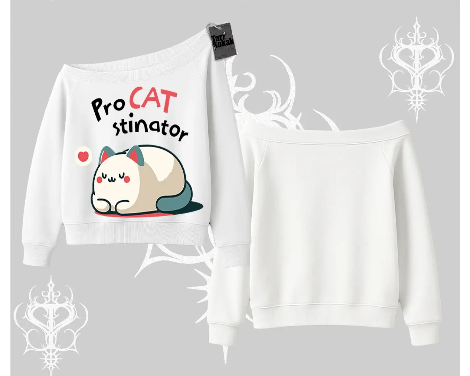 Paws Off Yazılı Kedi Baskılı Streetwear Kapşonlu Crop Sweatshirt