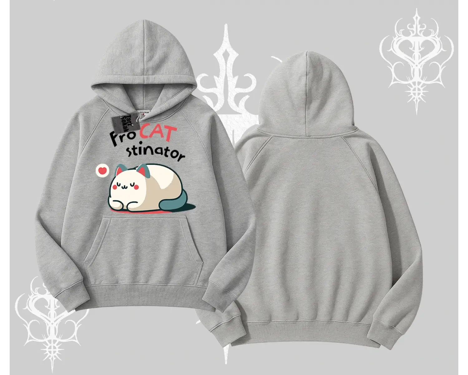 Paws Off Yazılı Kedi Baskılı Streetwear Kapşonlu Sweatshirt