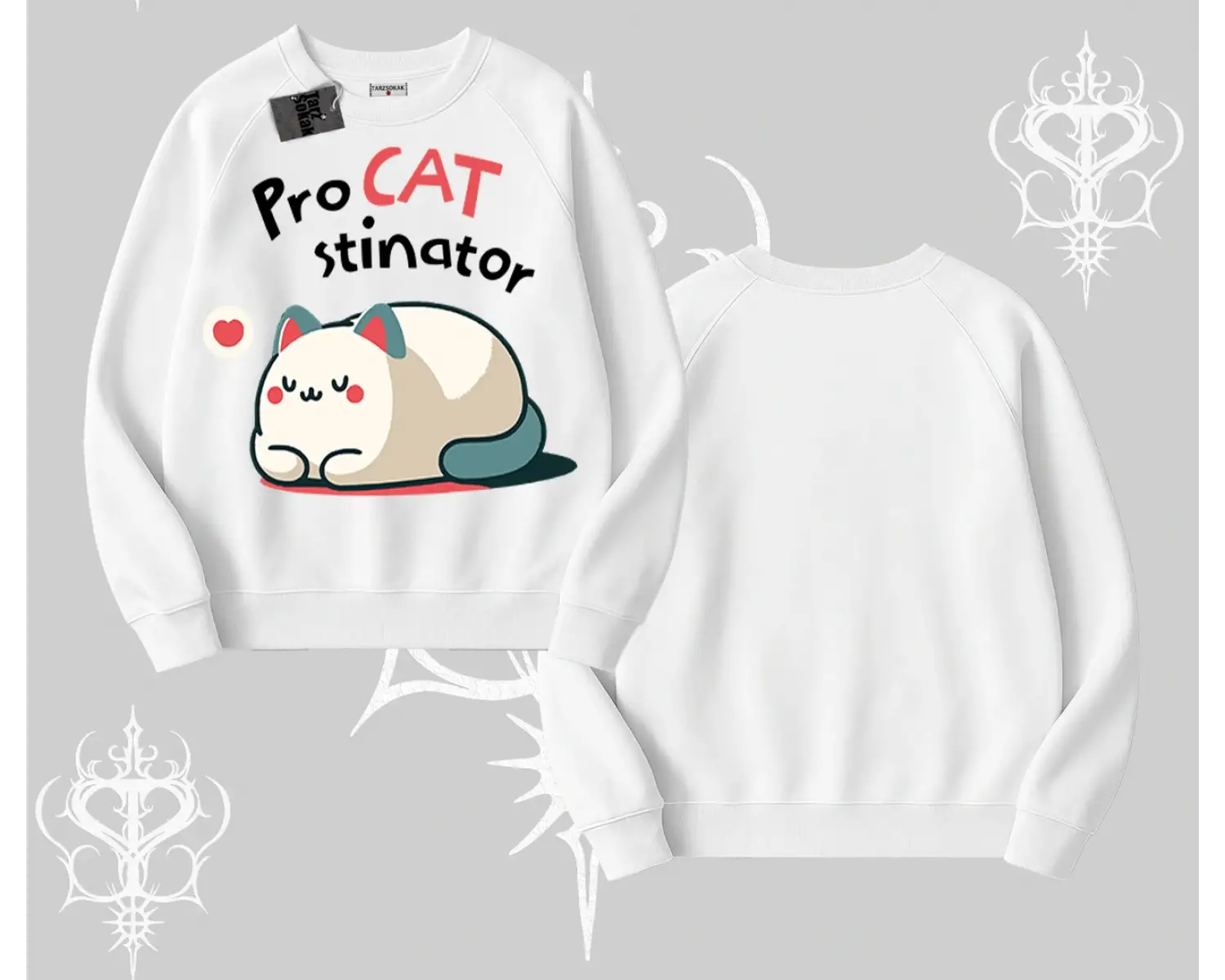 Paws Off Yazılı Kedi Baskılı Streetwear Kapşonlu Sweatshirt