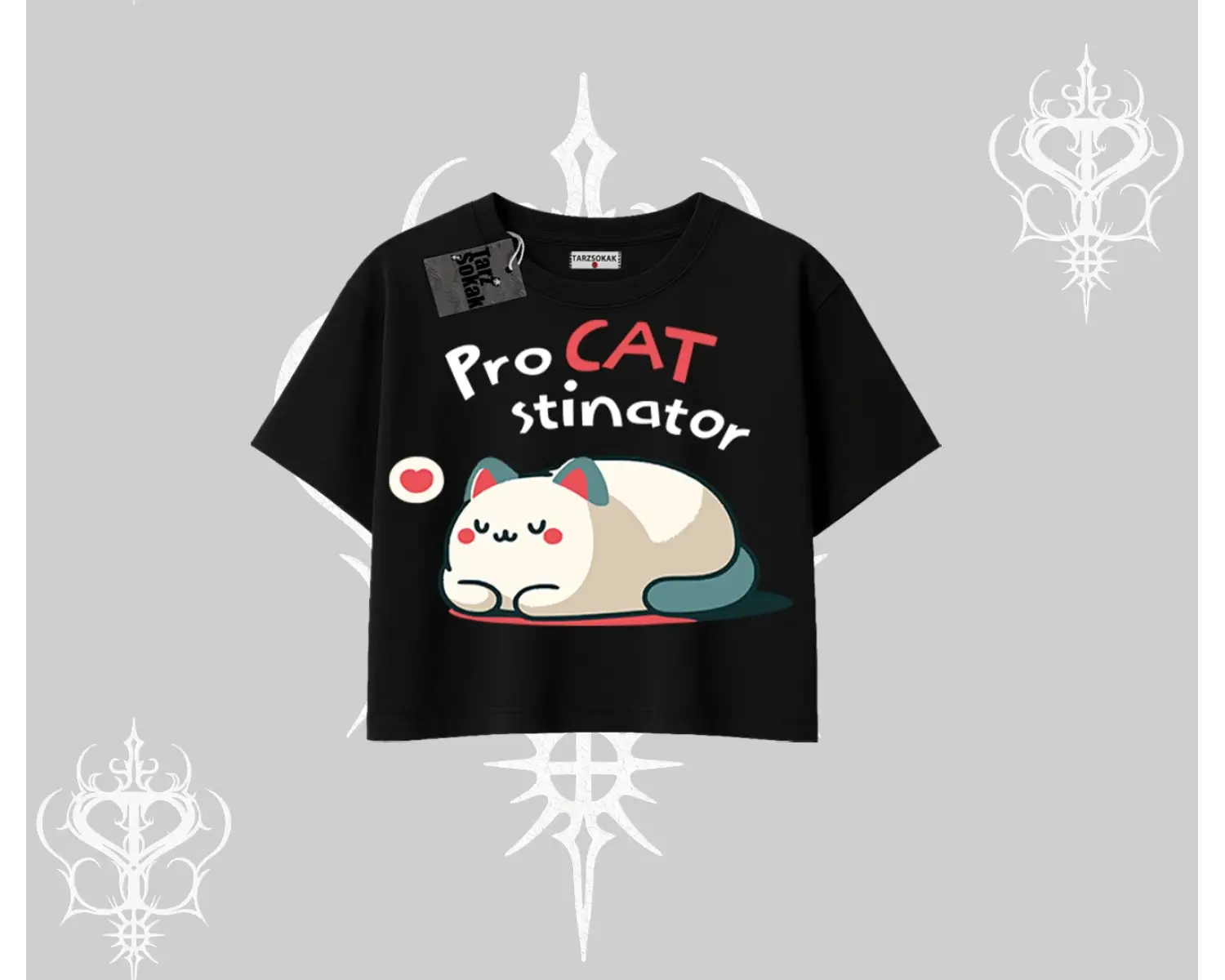 Paws Off Yazılı Kedi Baskılı Streetwear Kayık Yaka Tshirt