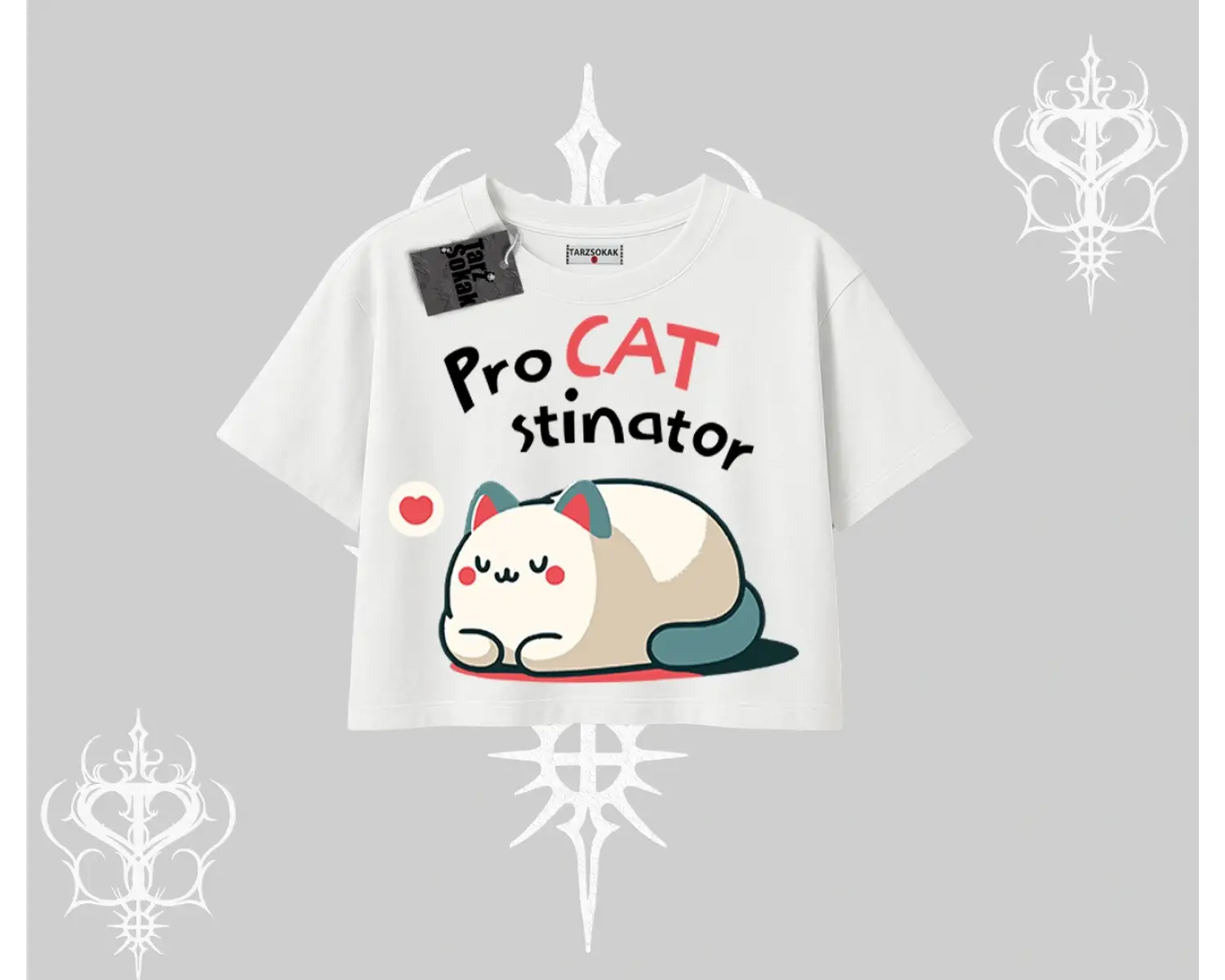 Paws Off Yazılı Kedi Baskılı Streetwear Kayık Yaka Tshirt