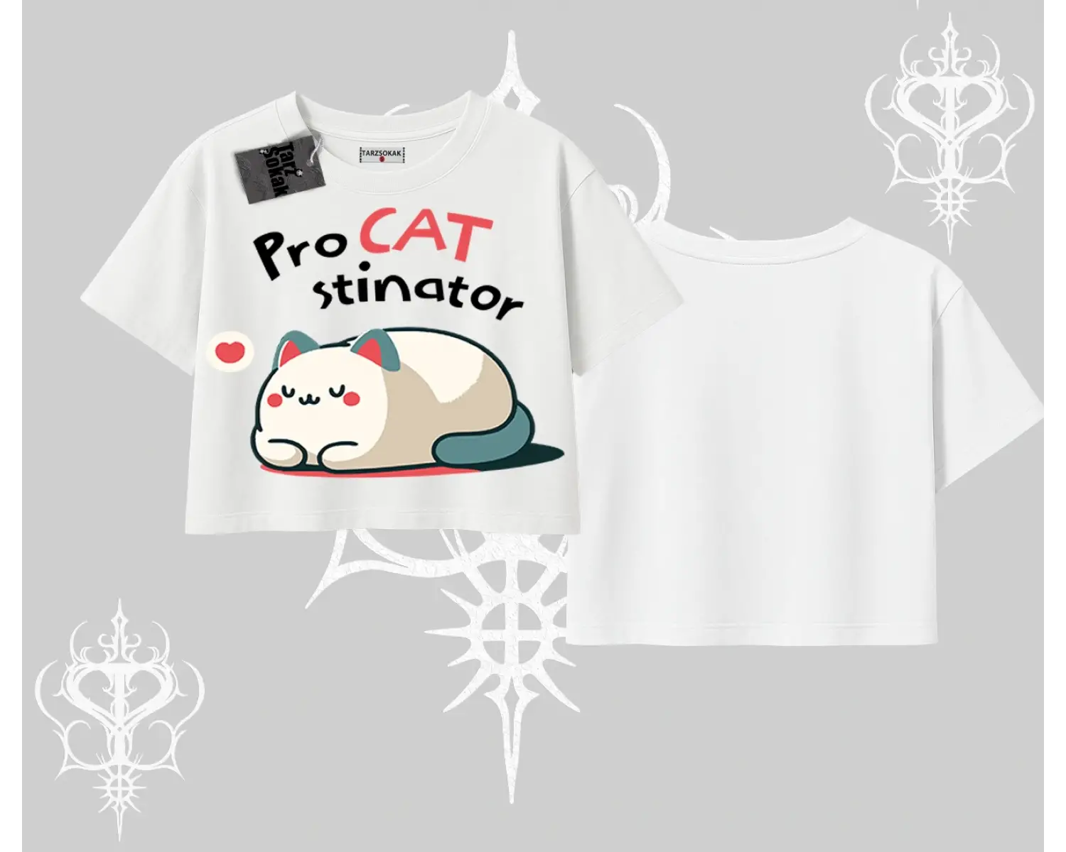 Paws Off Yazılı Kedi Baskılı Streetwear Kayık Yaka Tshirt