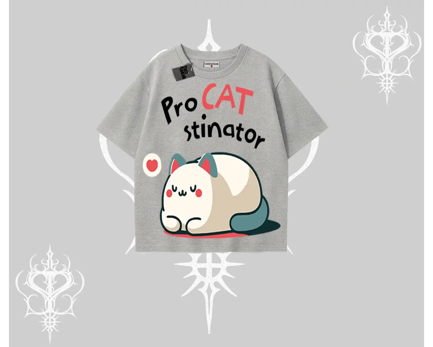 Paws Off Yazılı Kedi Baskılı Streetwear Oversize Tshirt