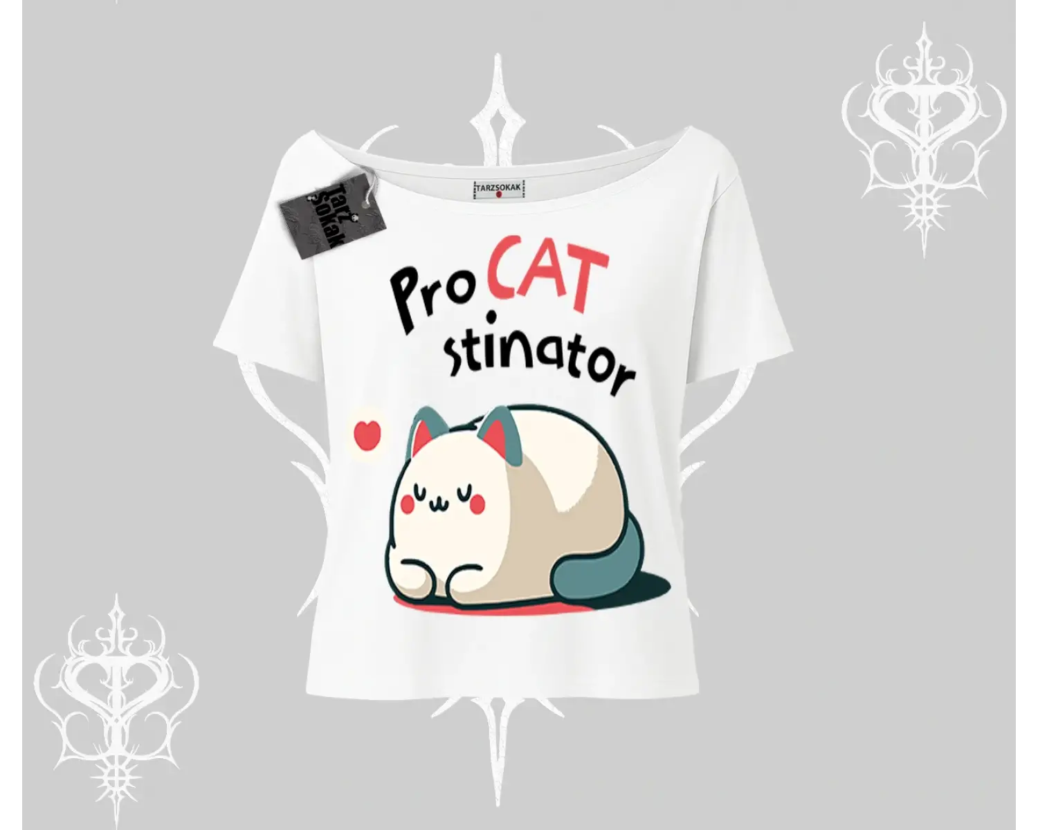 Paws Off Yazılı Kedi Baskılı Streetwear Oversize Tshirt