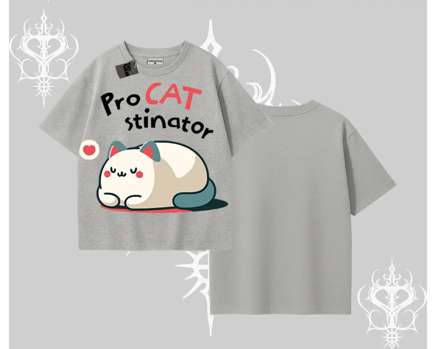 Paws Off Yazılı Kedi Baskılı Streetwear Oversize Tshirt