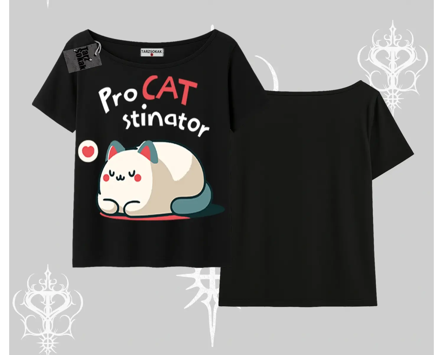 Paws Off Yazılı Kedi Baskılı Streetwear Oversize Tshirt