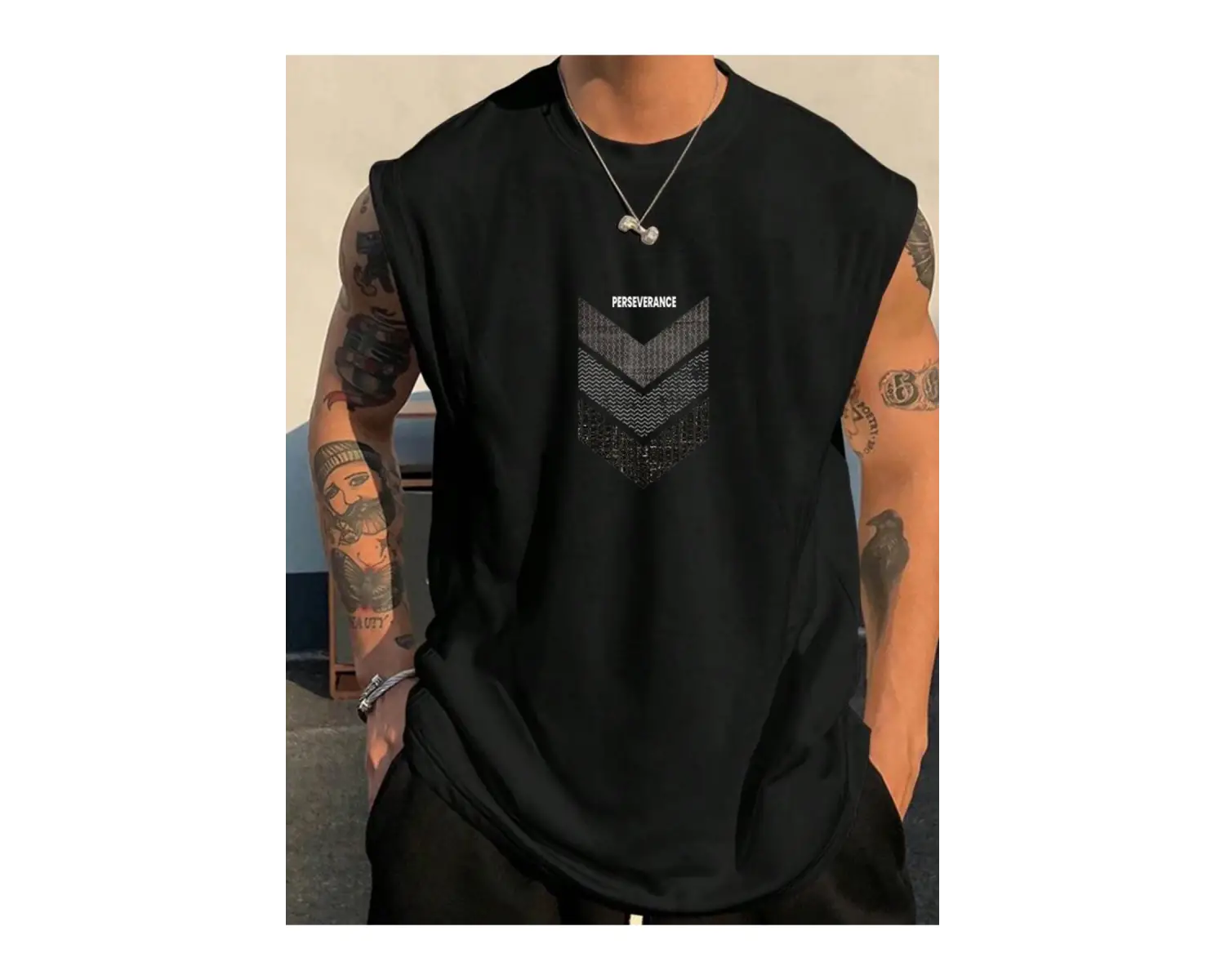 Perseverance Baskılı Kolsuz tshirt Erkek Sıfır Kol Giyim Spor Giyim Oversize