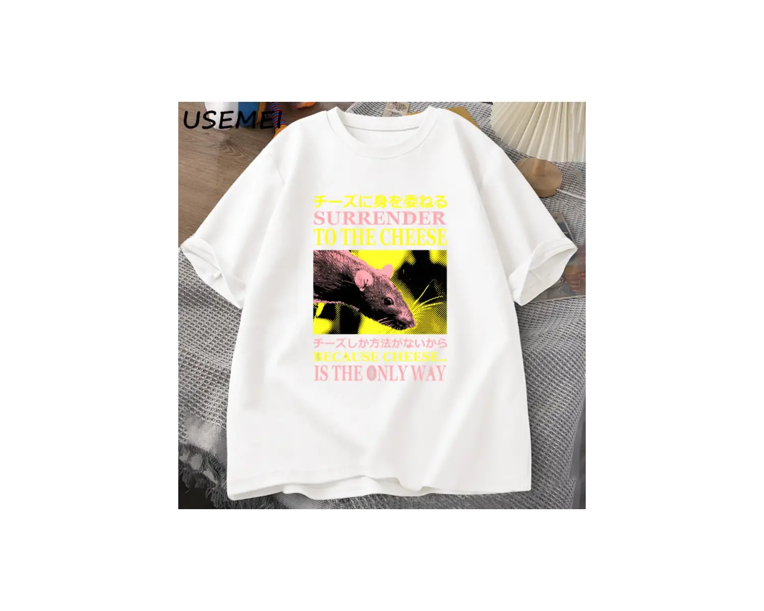 Peynir teslim komik Meme T-shirt adam giysileri japon sıçan grafik T shirt erkek kadın rahat 2957