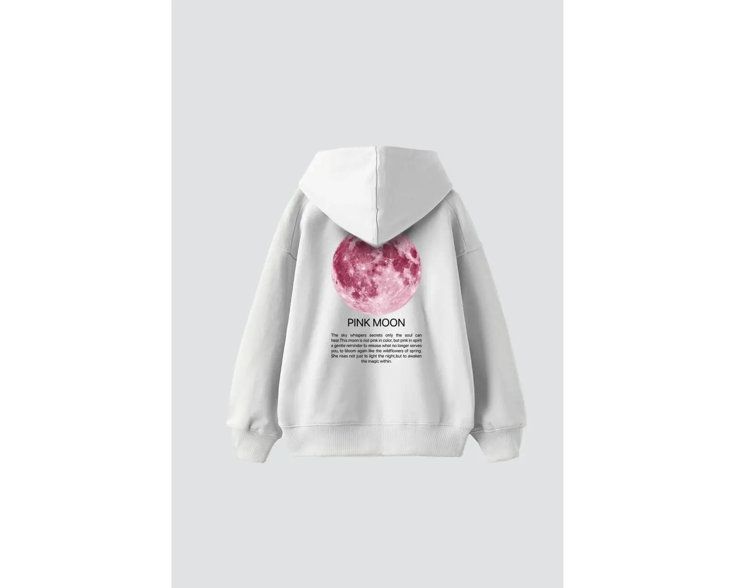 Pink Moon Baskılı Oversize Unisex Beyaz