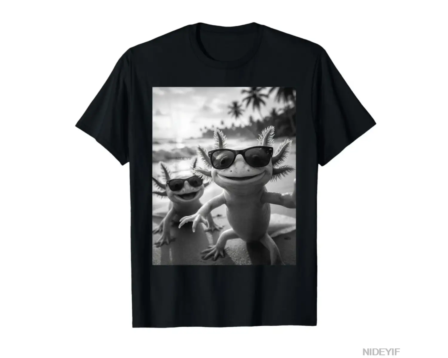 Plajda Havalı Axolotl Selfie, Erkekler Kadınlar İçin Sevimli Axolotls Tişört %100 Pamuklu Tiş