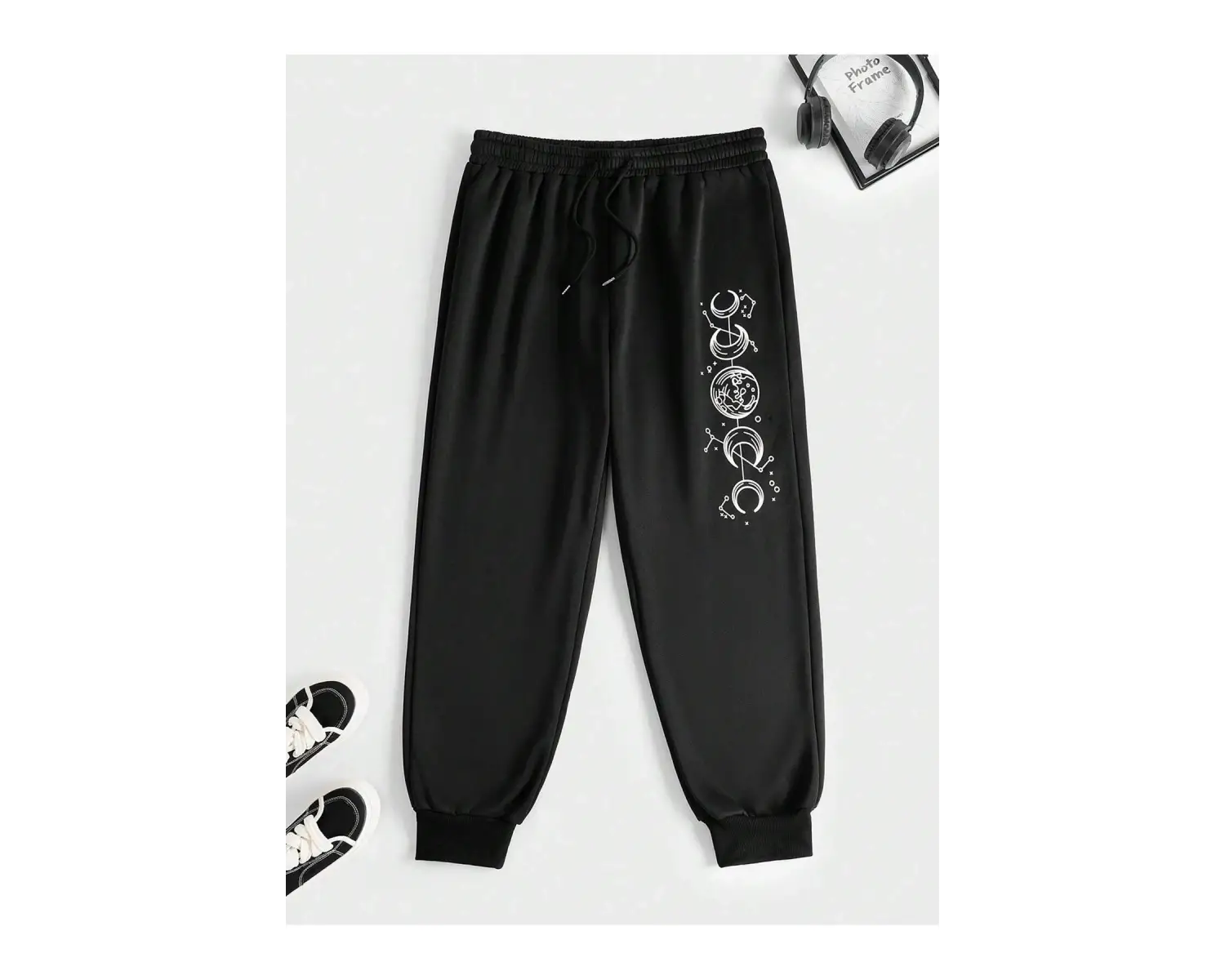 Plus Ay Desenli Beli Büzgülü Eşofman Altı