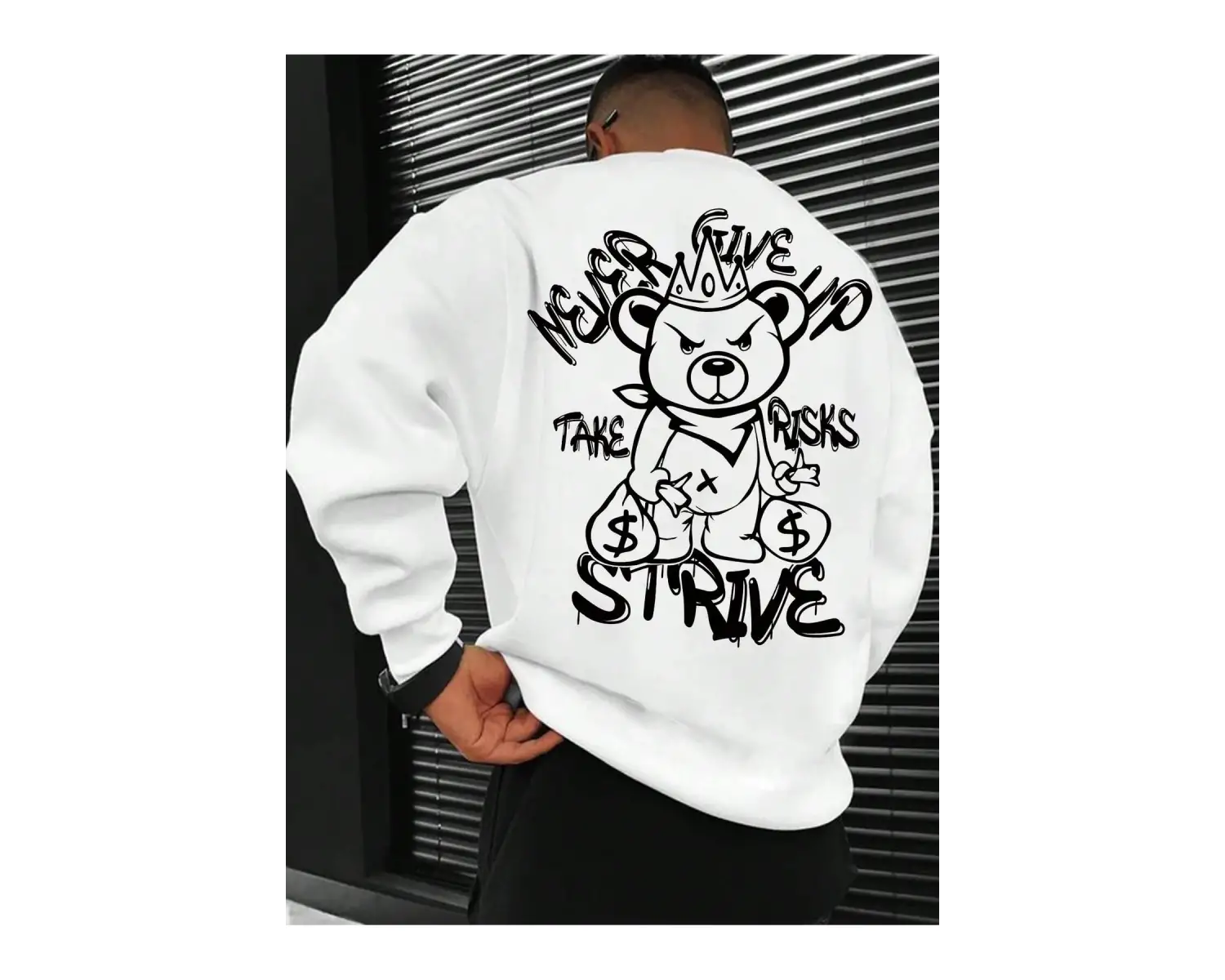 Plus Bear And Slogan Graphic Sweatshirt Beyaz