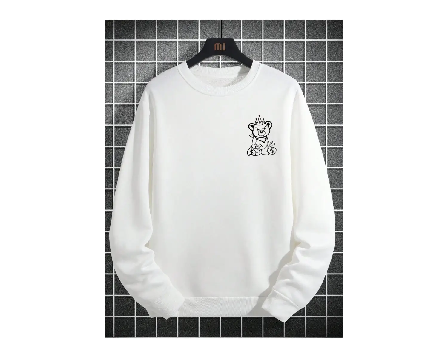 Plus Bear And Slogan Graphic Sweatshirt Beyaz