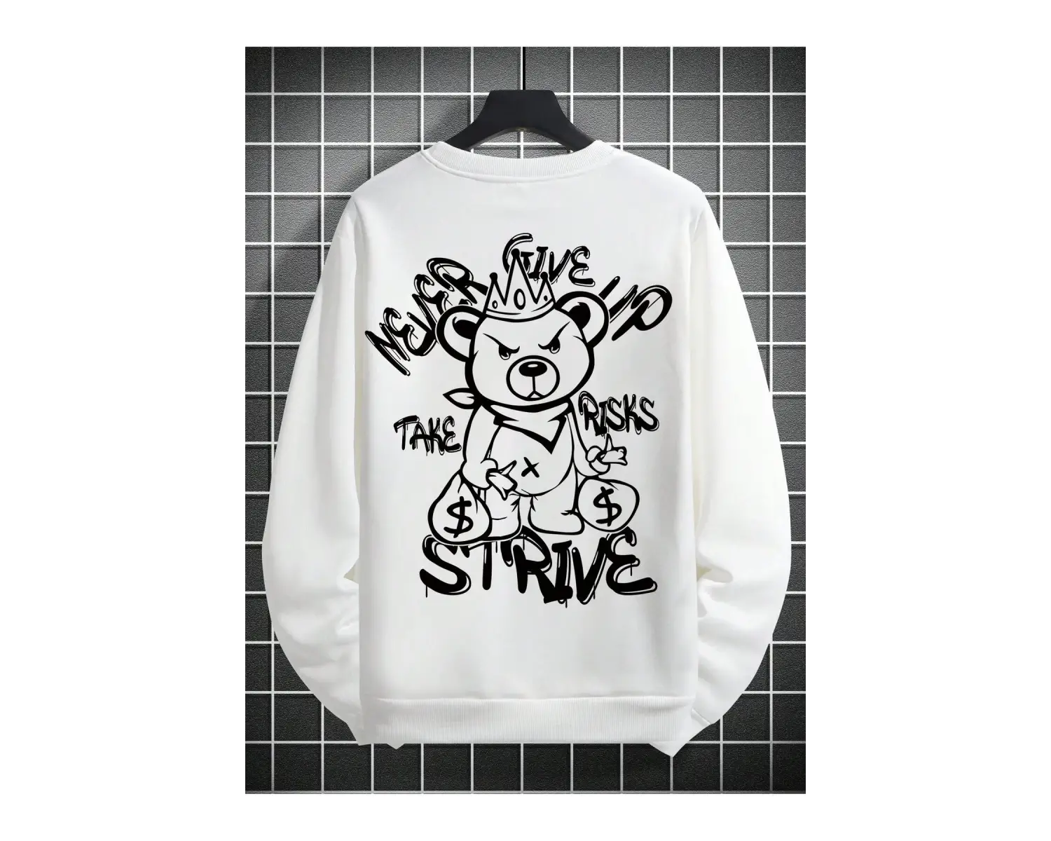 Plus Bear And Slogan Graphic Sweatshirt Beyaz