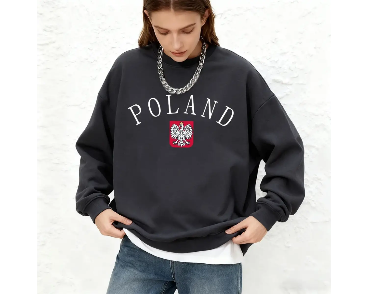 Polonya Mektup Baskılı Kadın Sweatshirtleri Kışlık Koşu Kapüşonlu Üstleri Günlük Bol Kesim Yu