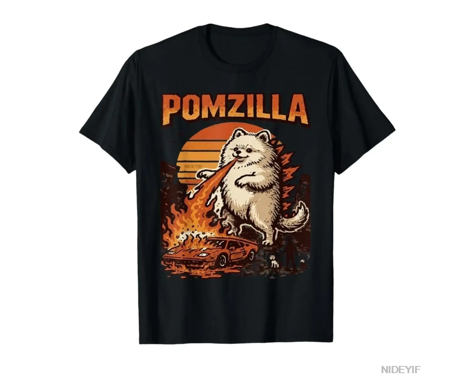 Pomzilla Pomeranian Köpek Vintage Canavar Pom Köpek Sevgilisi T-shirt Erkekler Kadınlar Için