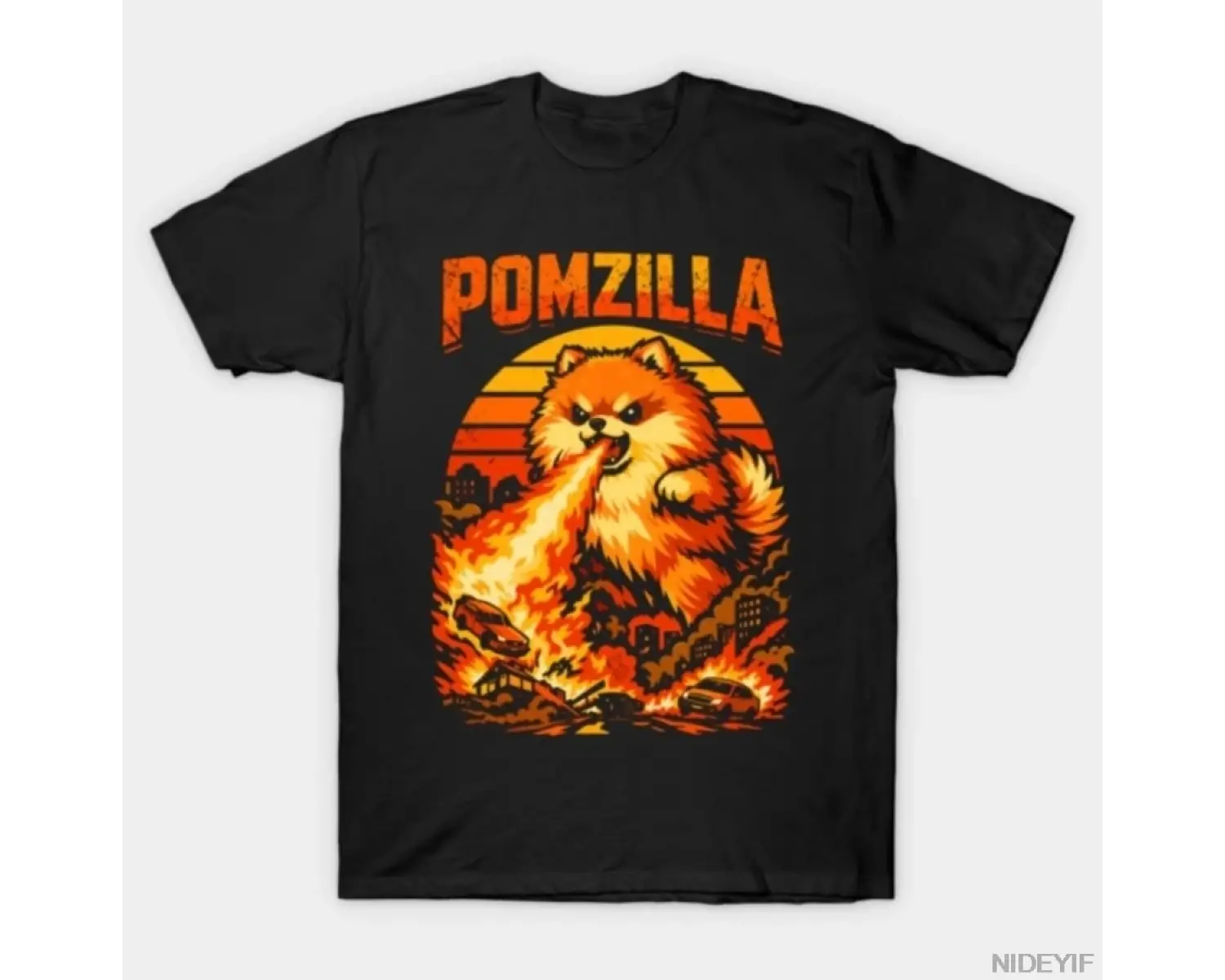 Pomzilla Pomeranian Köpek Vintage Canavar Pom Köpek Sevgilisi T-shirt Erkekler Kadınlar Için
