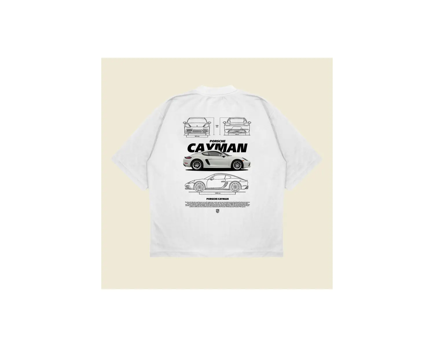 Porsche Cayman Baskılı Oversize Unisex Pamuklu Nefes Alan Kalın Kumaşlı