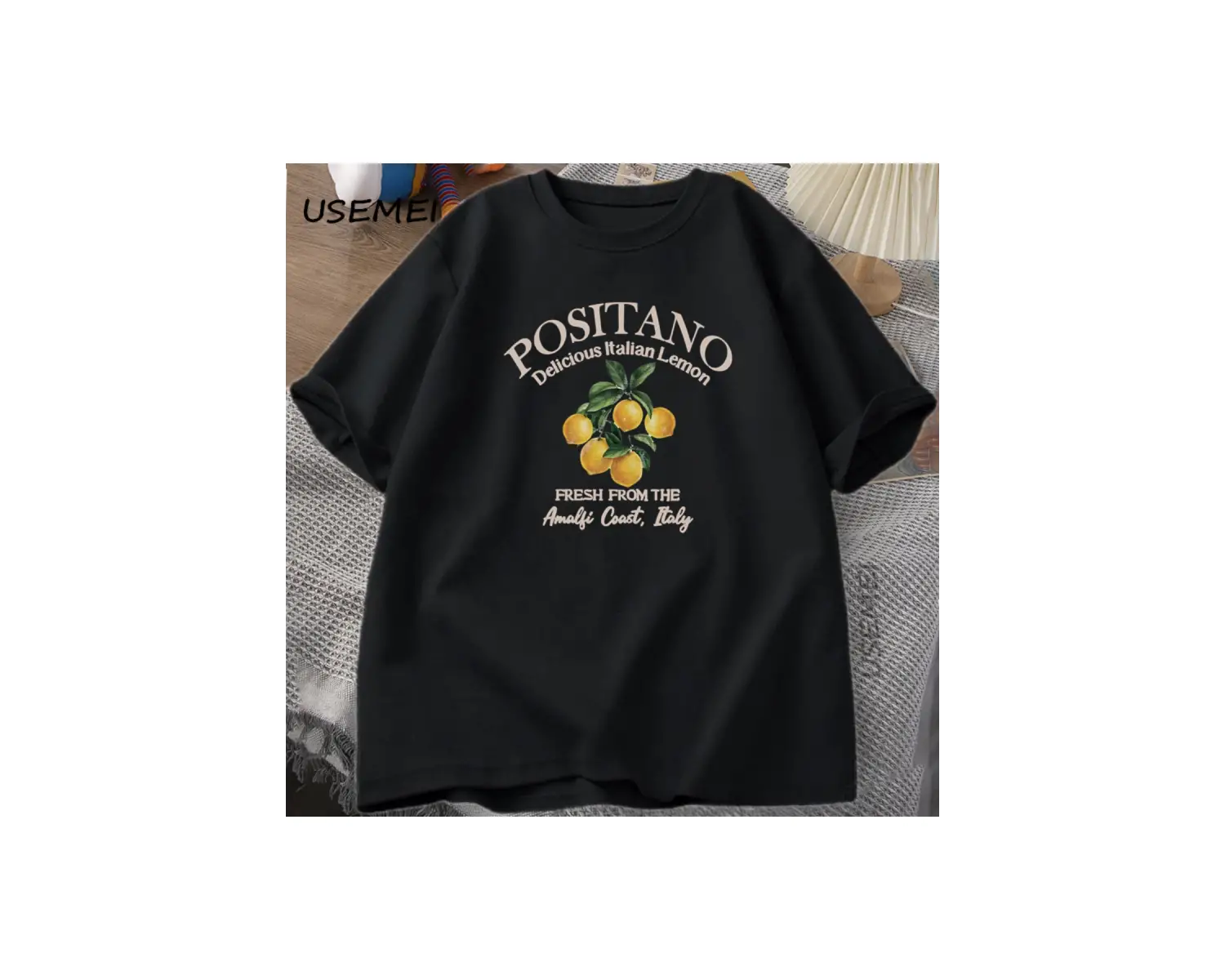 Positano Limon T-shirt İtalyan Limon Baskılı Pamuklu kısa kollu tişört Tees Büyük Boy Üstleri 2943