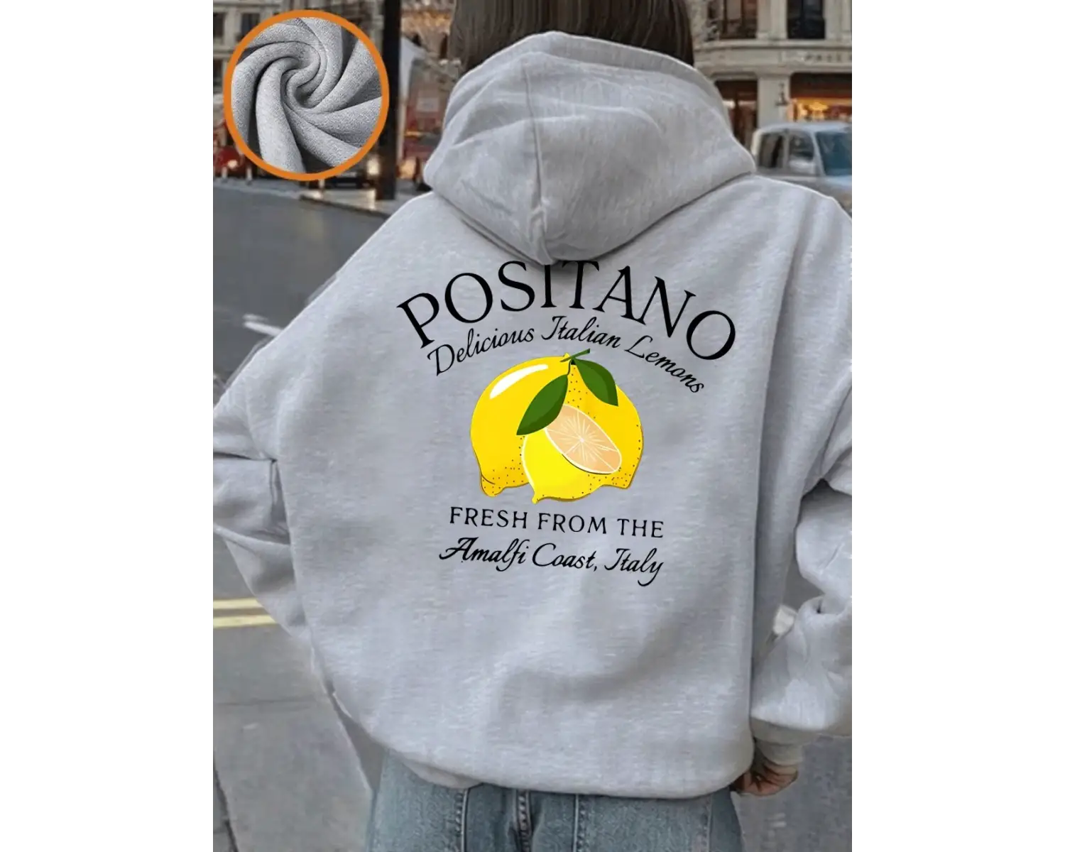 Positano Taze Limon Baskı Kapüşonlular Kadın Kış Polar Sıcak Kazaklar Temel Cep Tişörtü Rahat