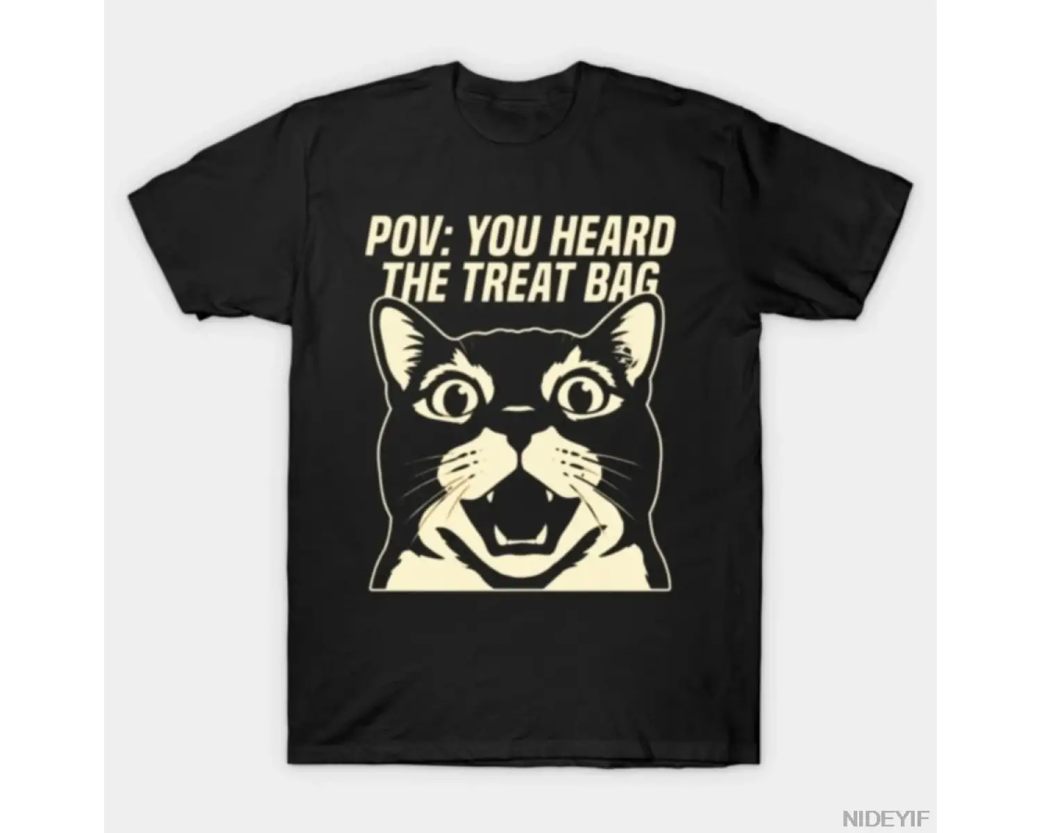 POV Treat Bag Kedi T-shirt Erkekler Kadınlar Için % 100% Pamuklu Tişörtler Kısa Kollu Üstler