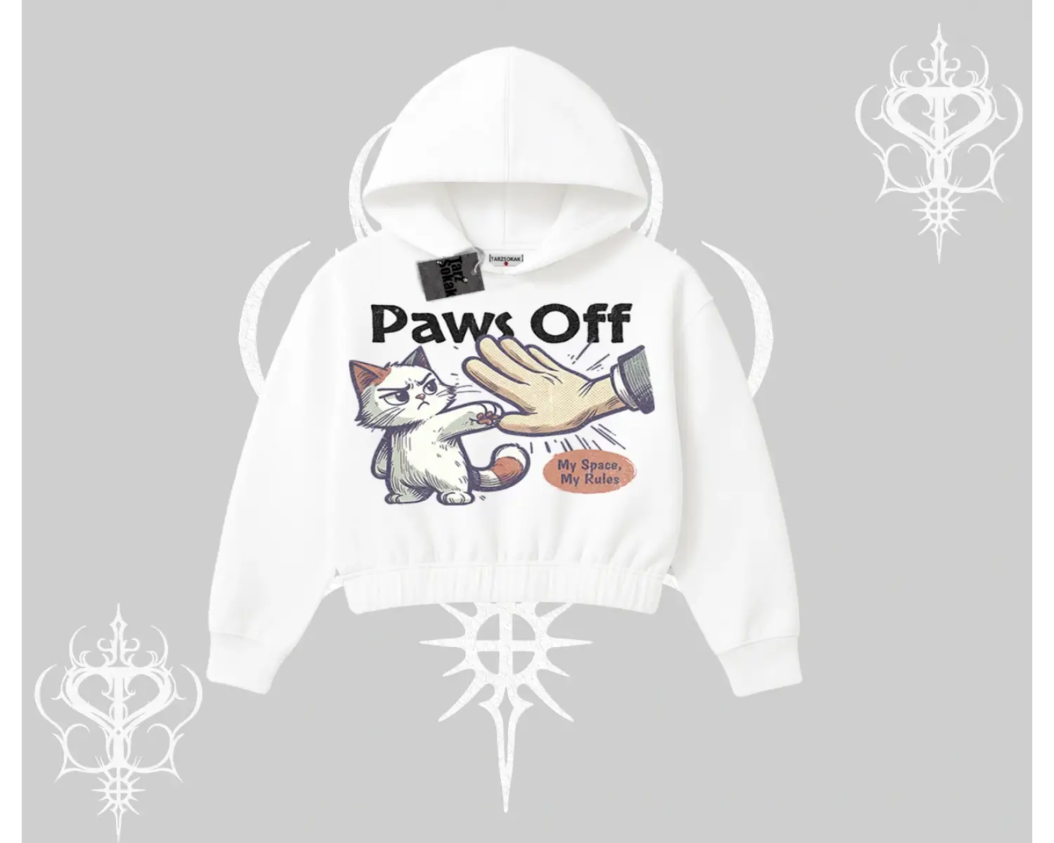 ProCATstinator Kedi Baskılı Kapşonlu Crop Sweatshirt