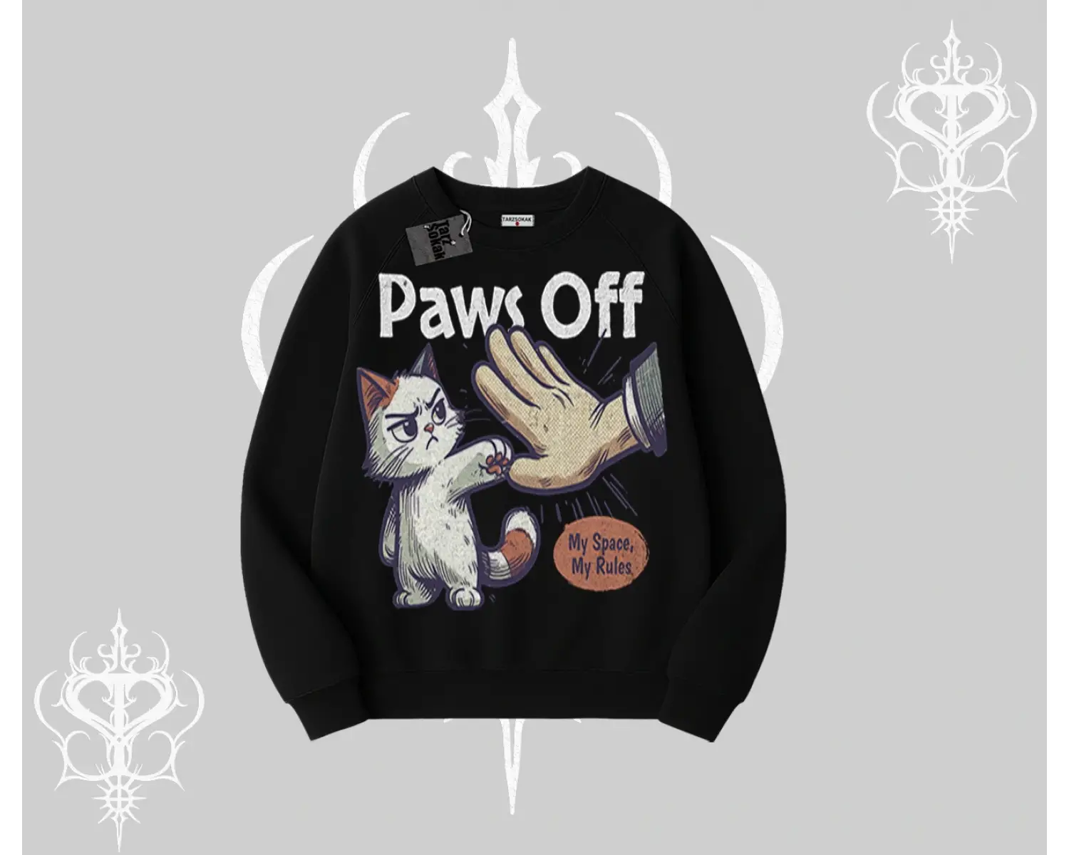 ProCATstinator Kedi Baskılı Kapşonlu Crop Sweatshirt