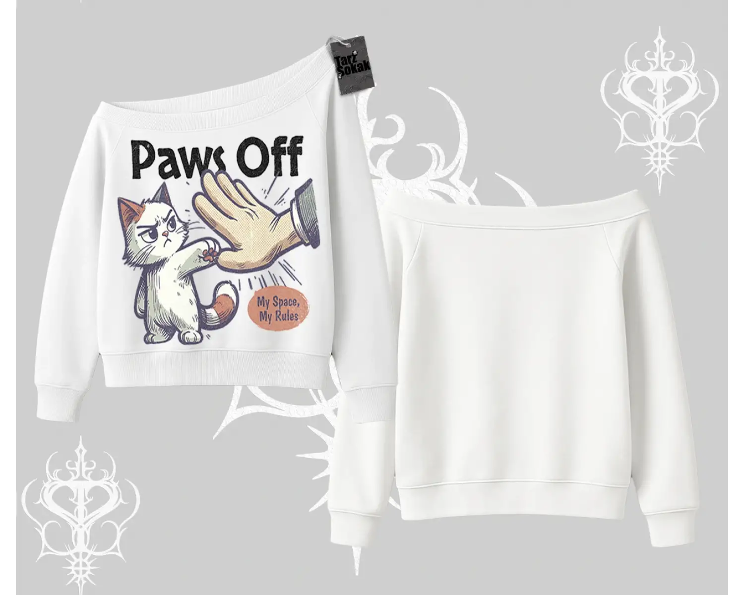 ProCATstinator Kedi Baskılı Kayık Yaka Sweatshirt