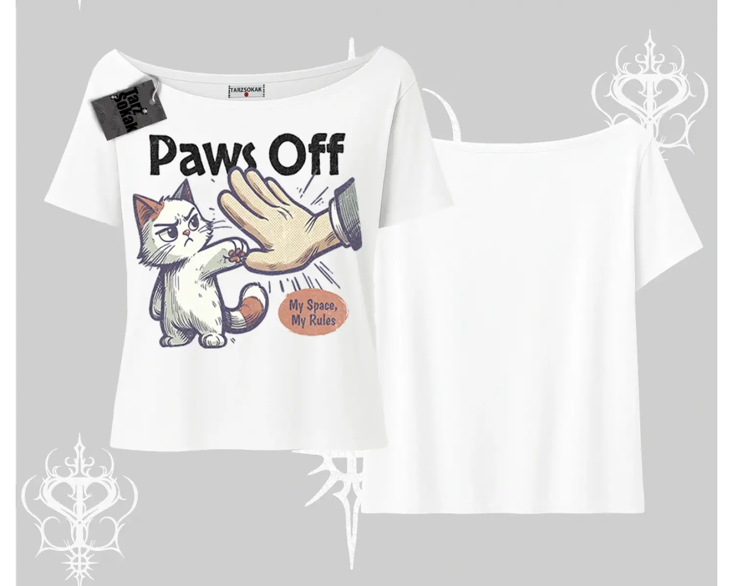 ProCATstinator Kedi Baskılı Kayık Yaka Tshirt