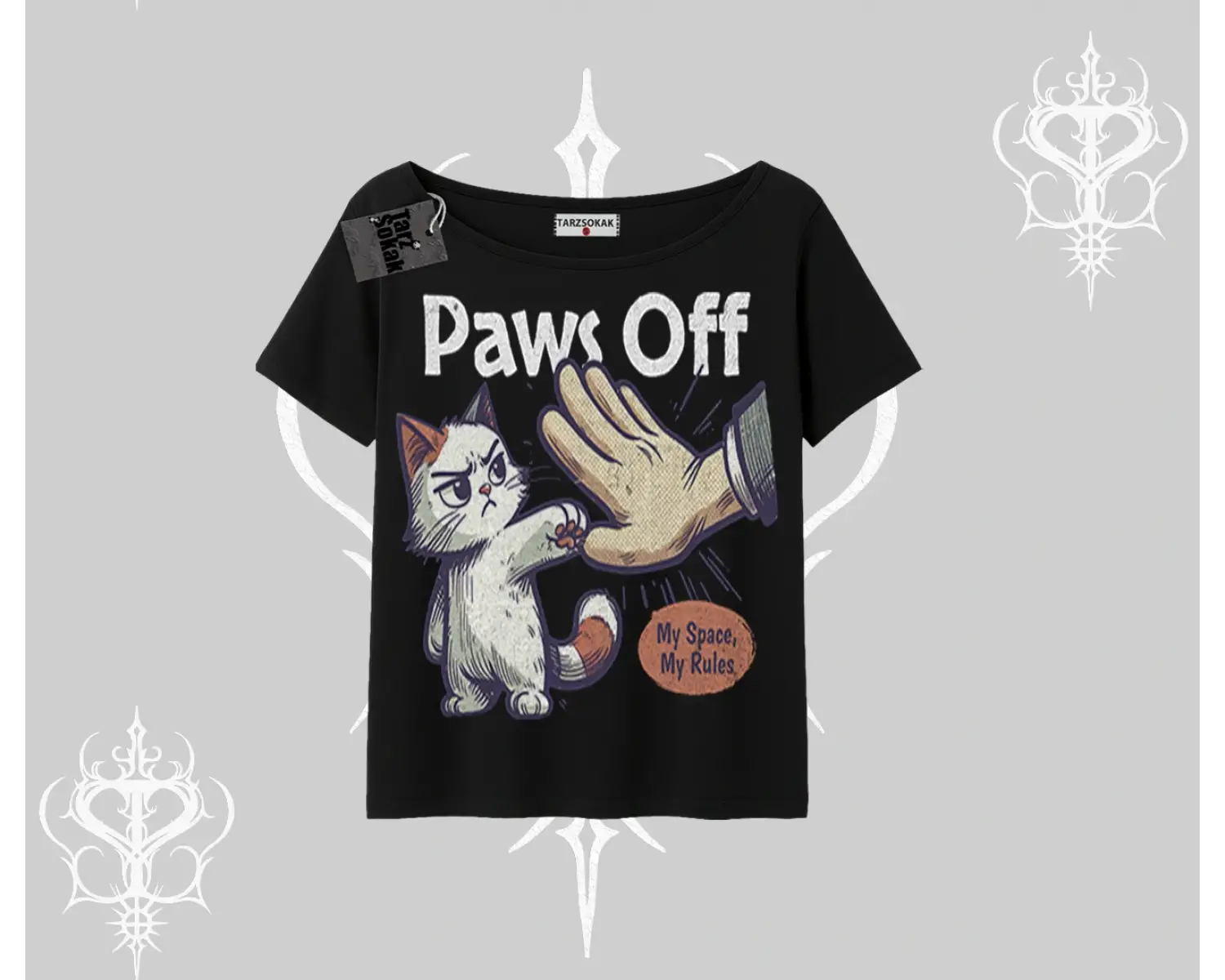ProCATstinator Kedi Baskılı Oversize Crop Tshirt
