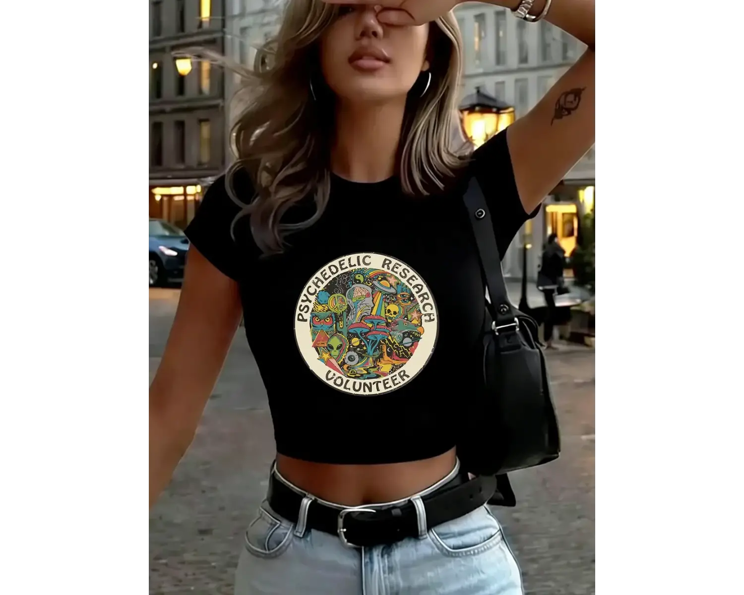 Psychedelic Araştırma Gönüllü Baskılar Kadın Babby Tees Yaz İnce O-Yaka Tişörtler Yumuşak Kısa