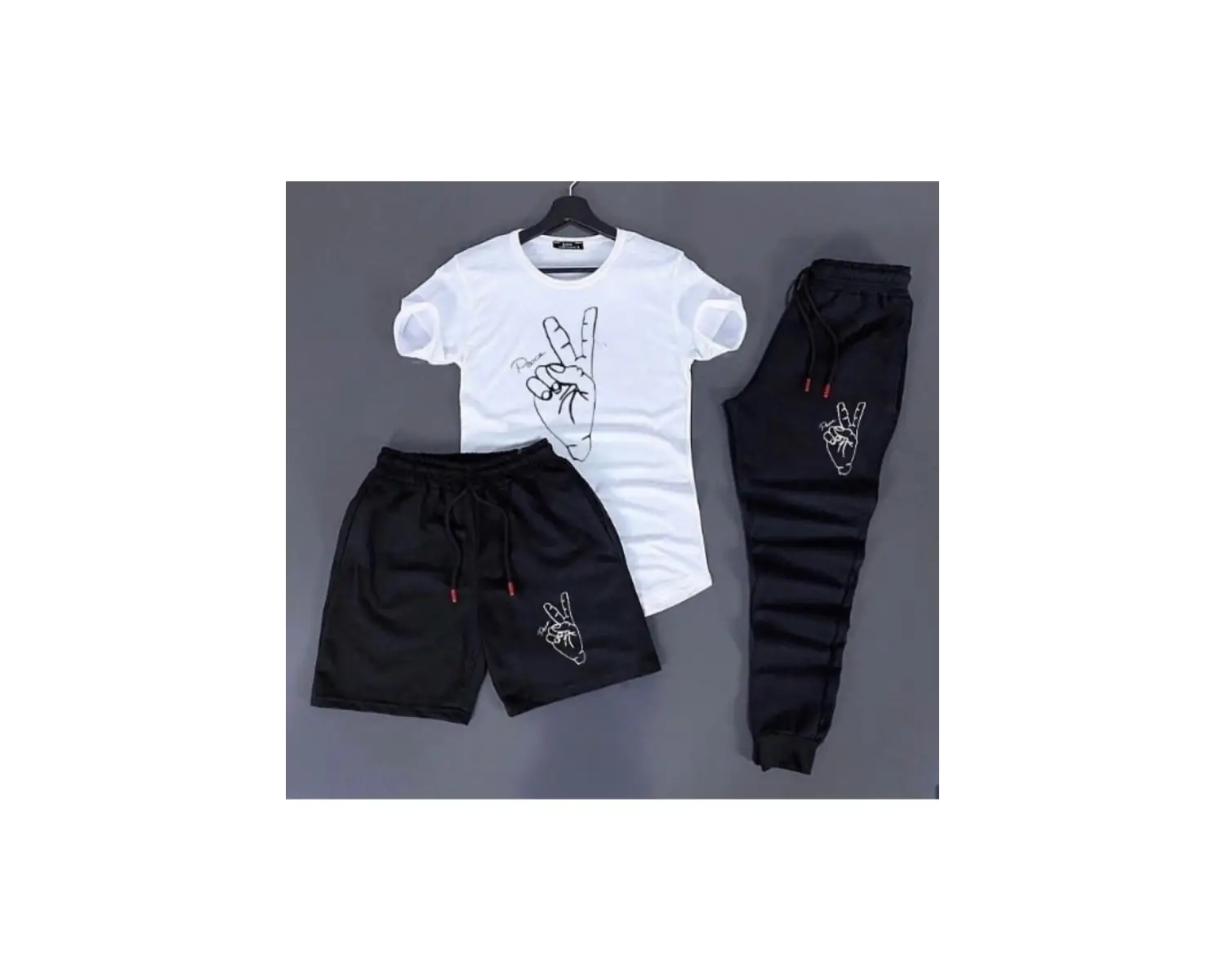 PUNIX Özel Üretim Bisiklet Yaka Zafer Baskılı Kısa Kollu Yazlık 3 Lü Erkek Eşofman Takımı PST