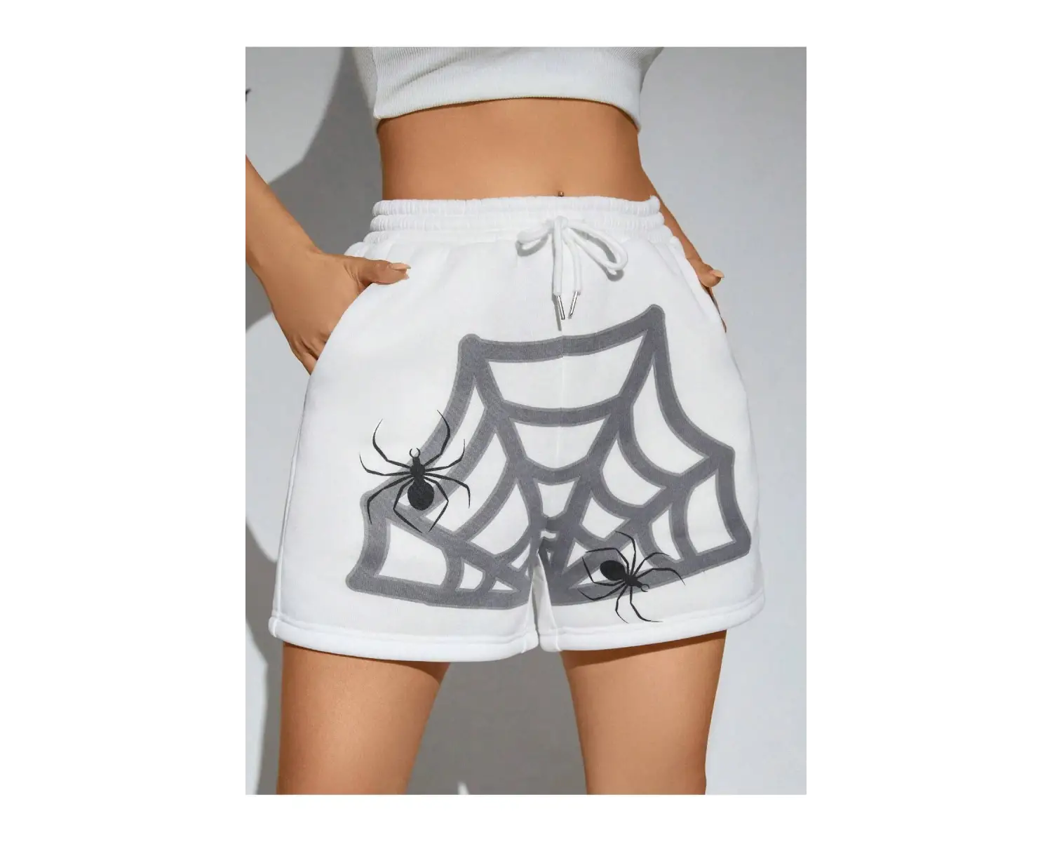 PUNK Halloween Spider Web Print Drawstring Waist Şort
