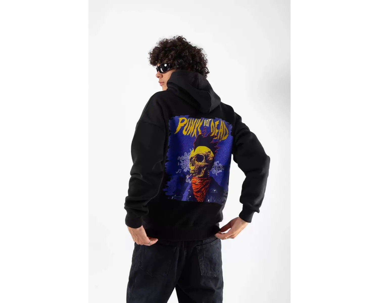 Punks Not Dead Baskılı Oversize Unisex Beyaz