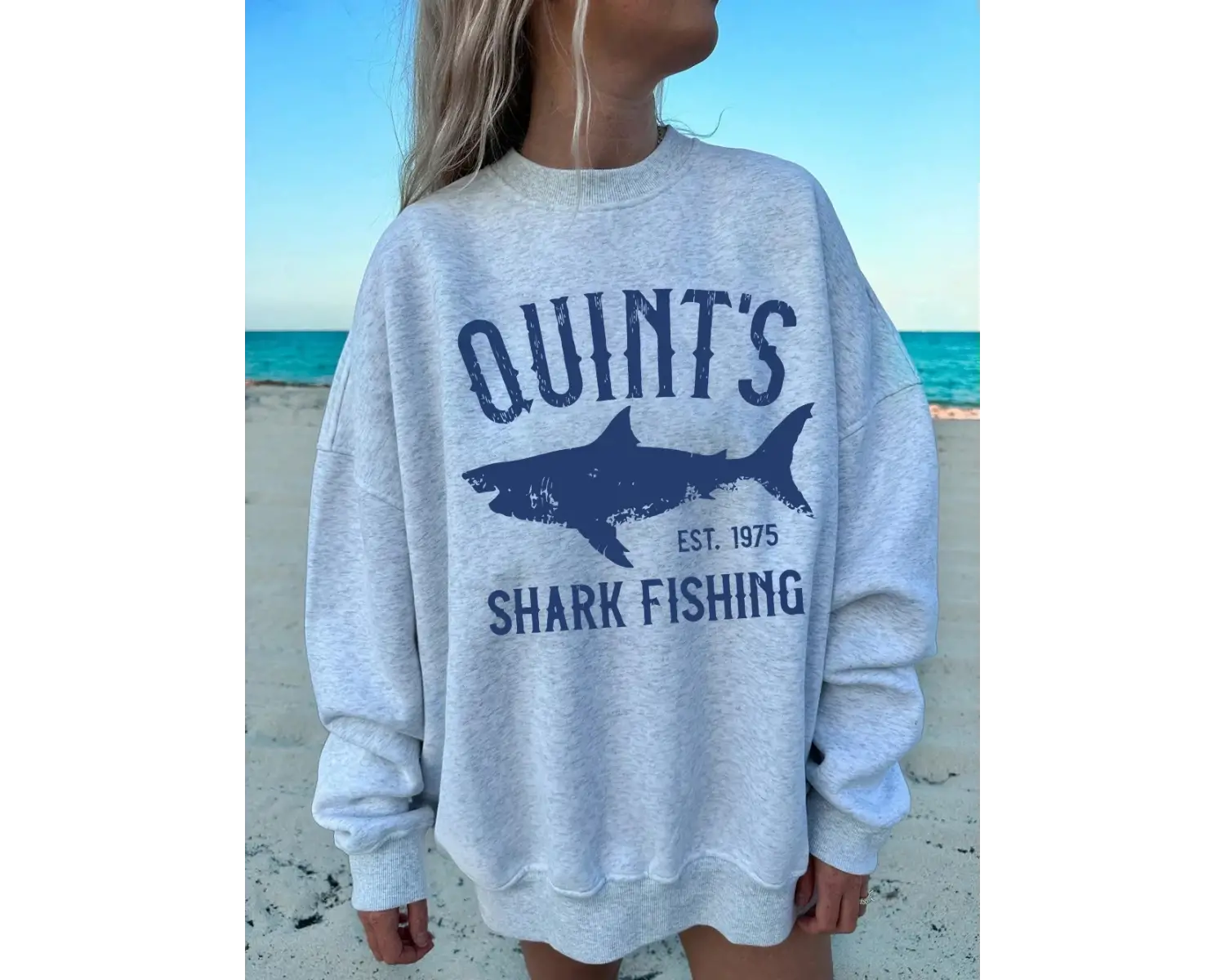 QuintS Köpekbalığı Balıkçılık Baskılar Tişörtü Kadın Kış Polar Sıcak Hoodies Crewneck Gevşek