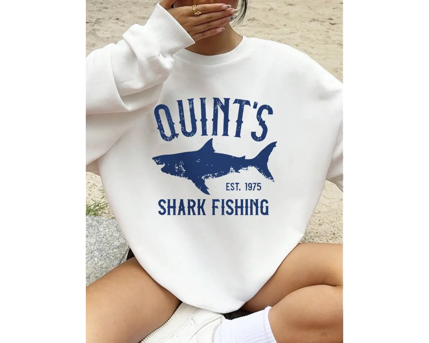 QuintS Köpekbalığı Balıkçılık Baskılar Tişörtü Kadın Kış Polar Sıcak Hoodies Crewneck Gevşek