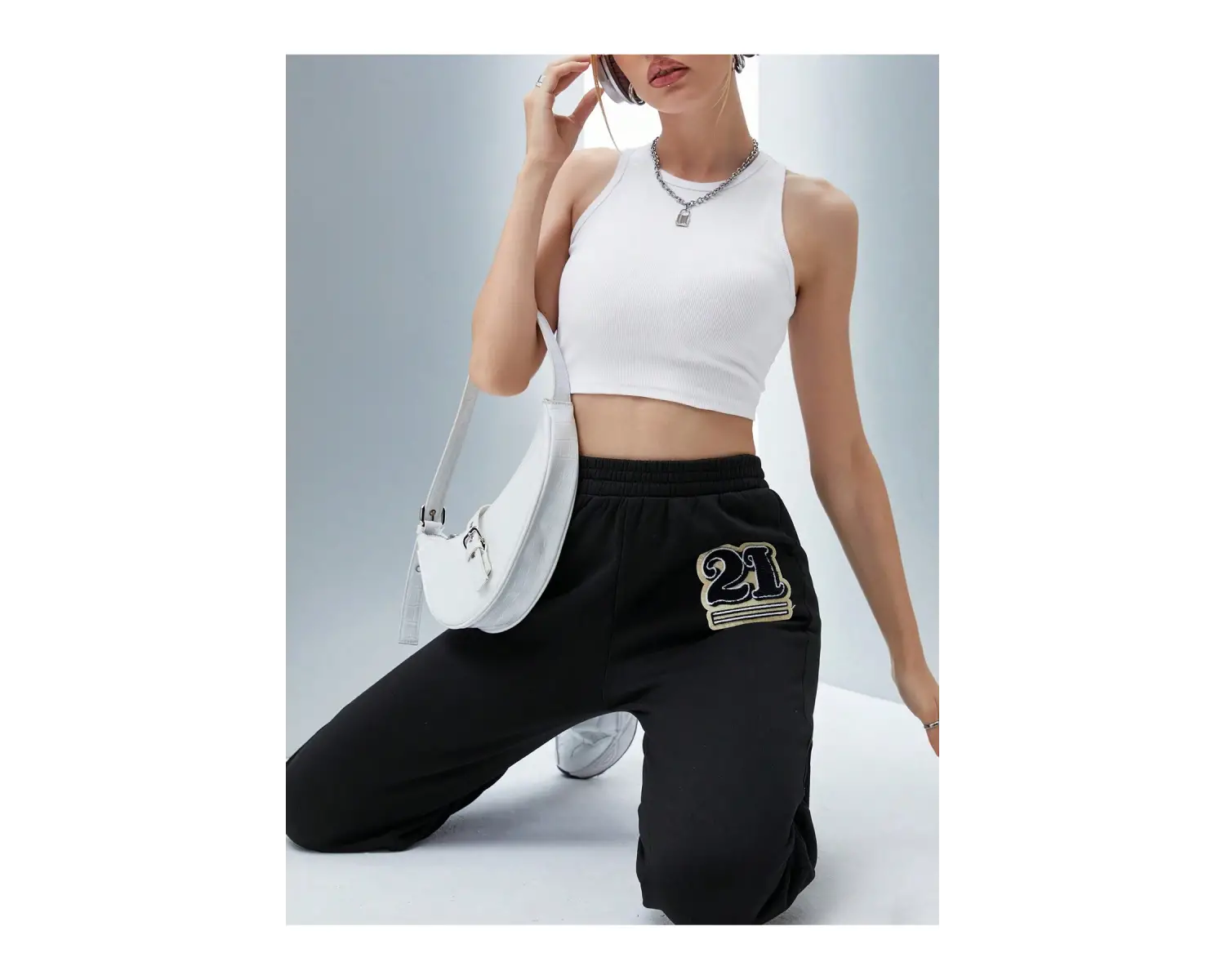 Qutie Letter Graphic Elastic Waist 4 Mevsim Eşofman