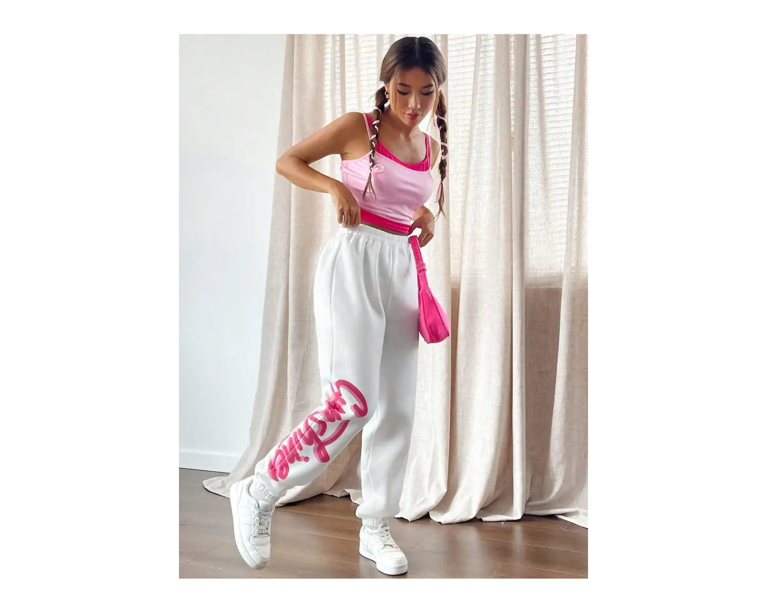 Qutie Letter Graphic Elastic Waist 4 Mevsim Eşofman