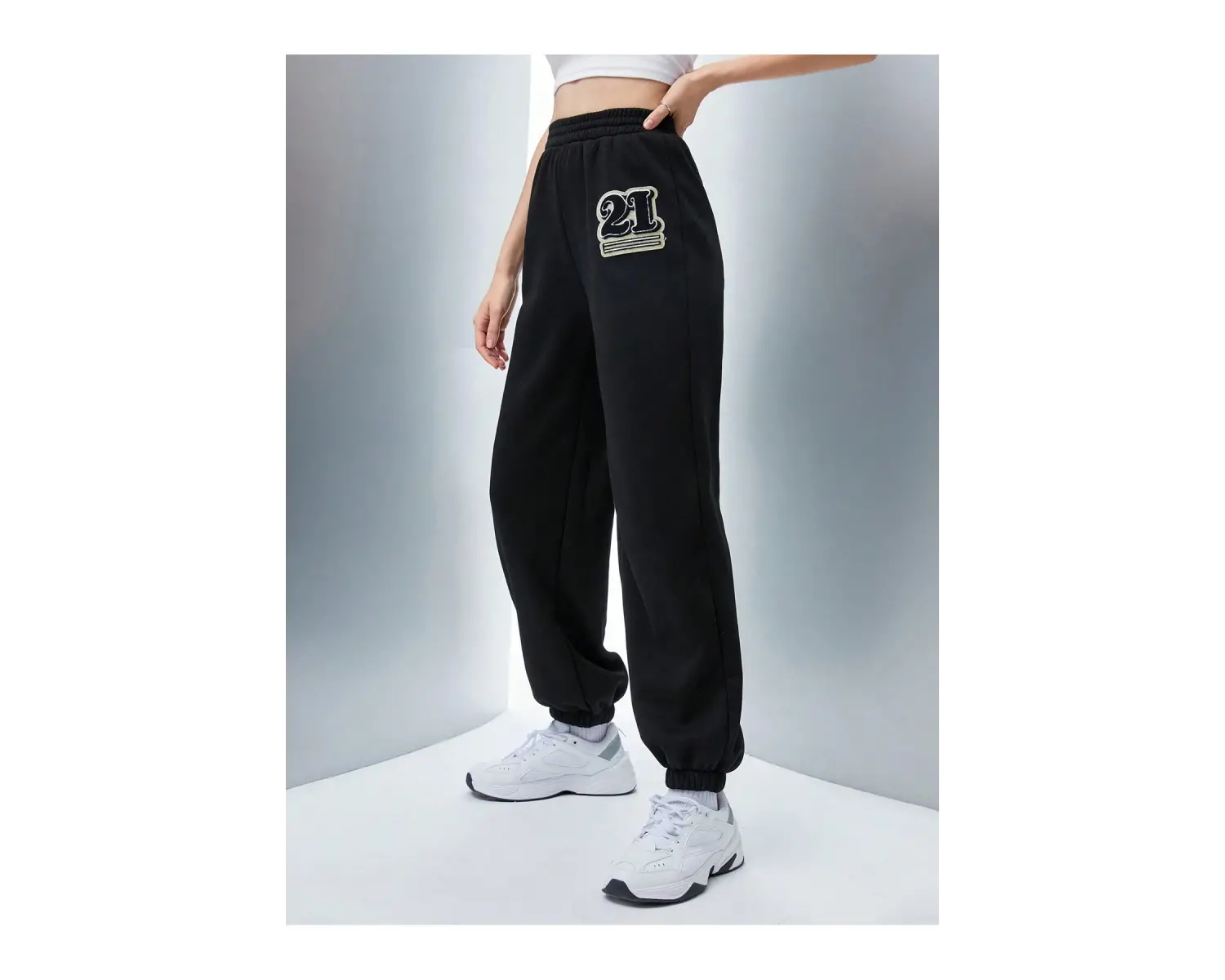 Qutie Letter Graphic Elastic Waist 4 Mevsim Eşofman