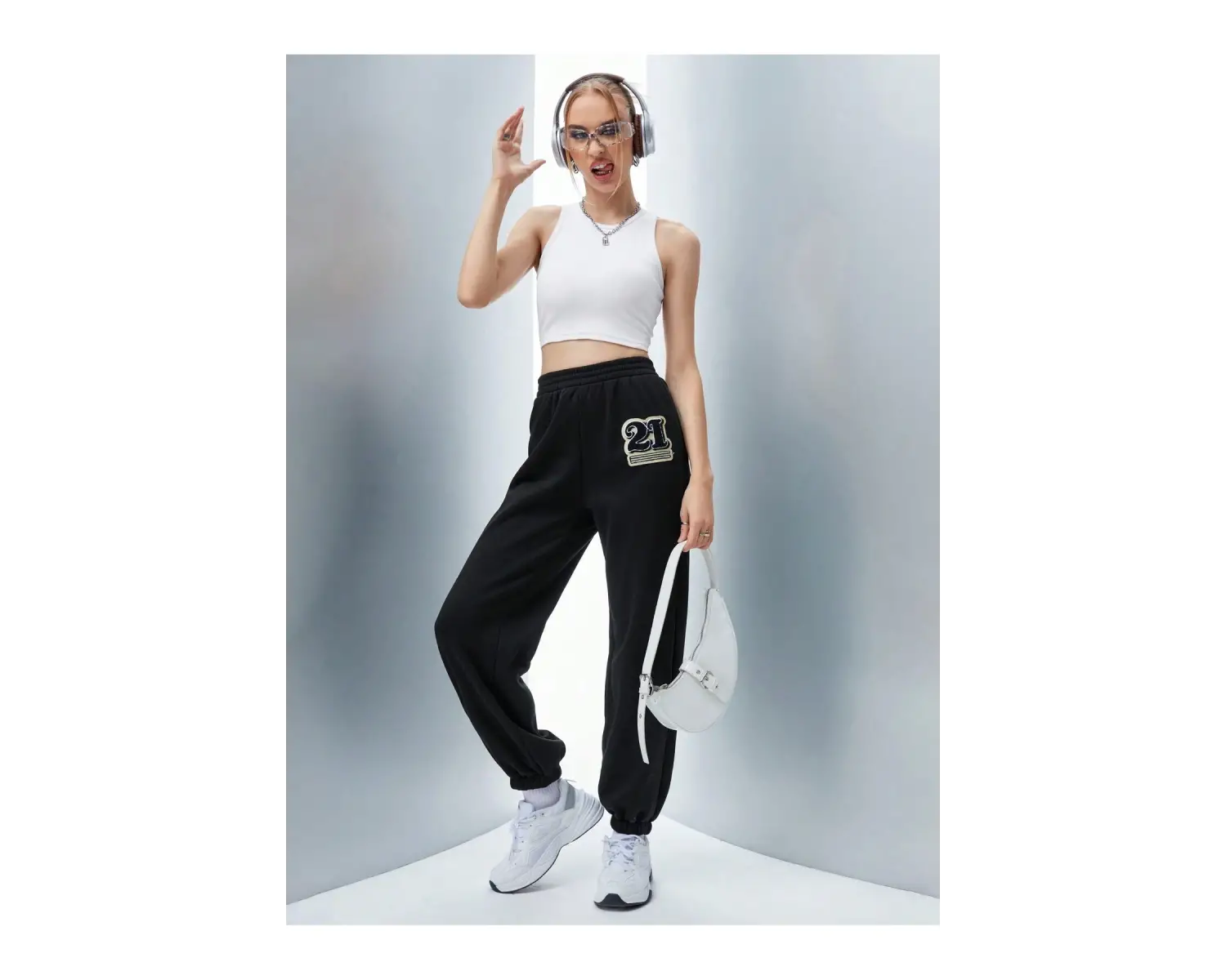 Qutie Letter Graphic Elastic Waist 4 Mevsim Eşofman