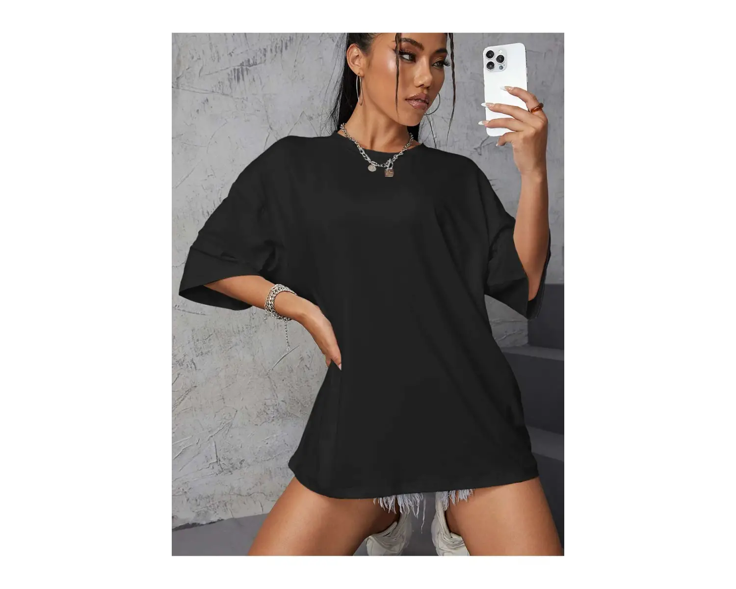 Qutie Mektup ve Karikatür Grafik Düşük Omuz Tişört