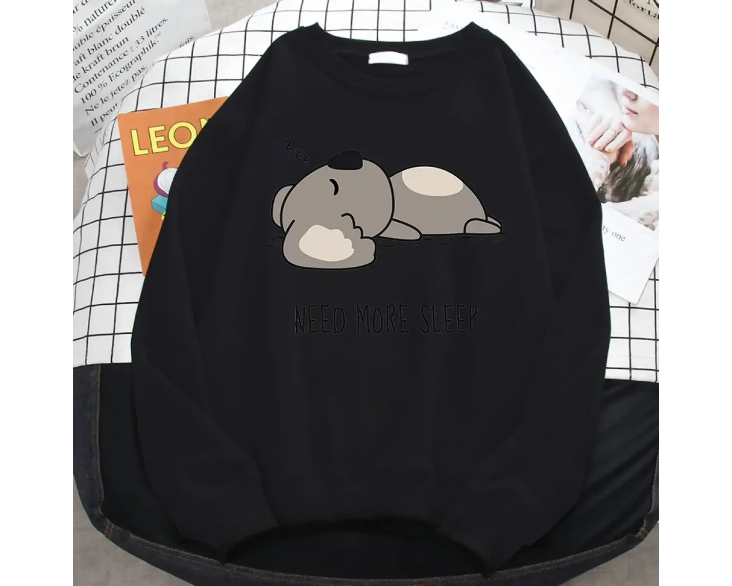 Rahat Basit Kadın Kazak Daha Fazla Uykuya İhtiyaç Duyar Karikatür Ayı Baskı Kapşonlu Gevşek P